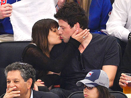 Lea Michele Cory Monteith Smooch at Hockey Game Cory Monteith 