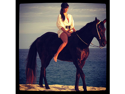 Kim Kardashian Rides Horse Bareback