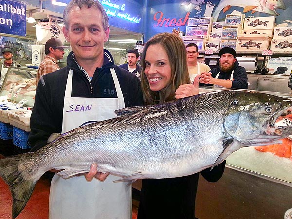 Hilary Swank Poses with Giant Fish in Seattle