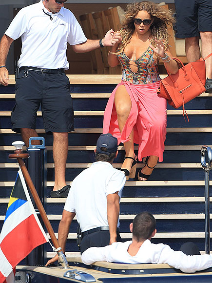 Mariah Carey Falls Stepping Off Billionaire Boyfriend's Yacht