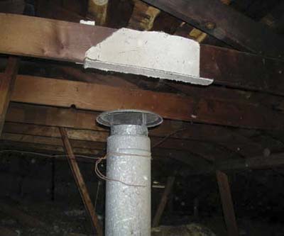 furnace flue in attic under asbestos cloth