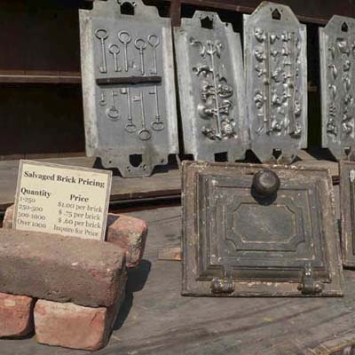 aluminum positives of sandcasting molds and bricks at Salvage Fest