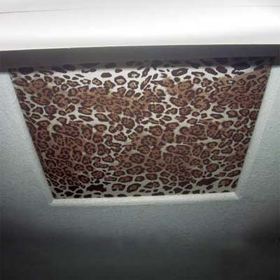 access panel covered in a leopard-print fabric