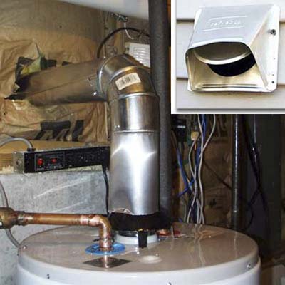 dangerous self-installed flue pipe leading out of the house from a direct-vent water tank