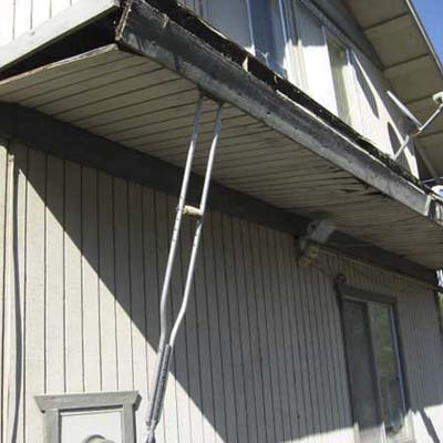 falling down eave held up by a crutch