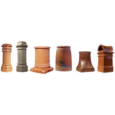 chimney pots in various styles, shapes and forms