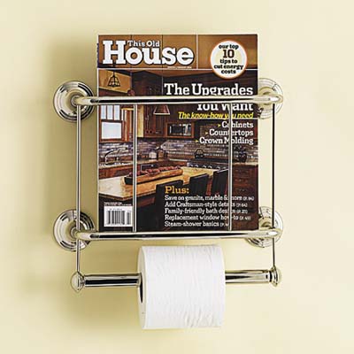 tissue holder mounted on the wall has a built-in rack for reading materials