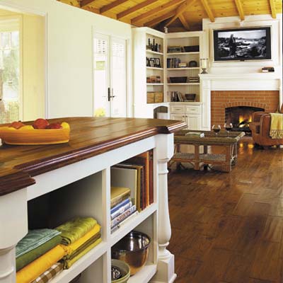 kitchen opens to living room