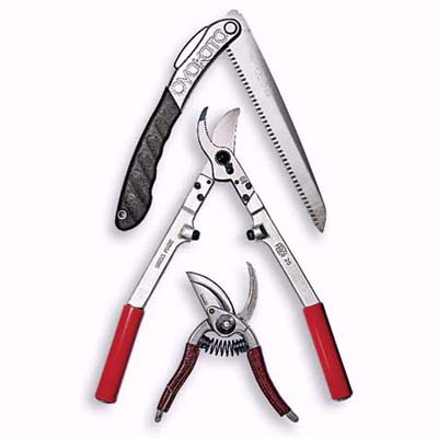 leather-grip pruners, long-handled loppers, and pruning saw for gardening
