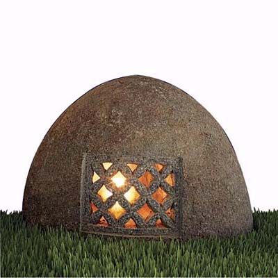 Stone Forest hollowed-out stone lamp blends in with the landscape during the day