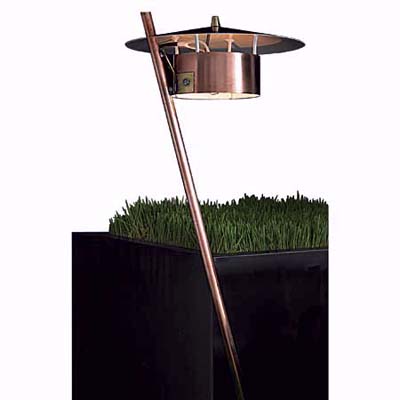 Nightscaping's broad beam copper lamp with an angled stem will cast light up to 16 feet away