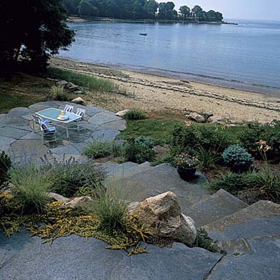 Finished stone patio on the beach