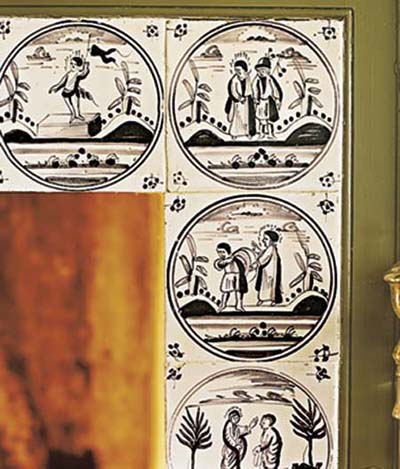Colonial-era mulberry Delft pictorial tiles