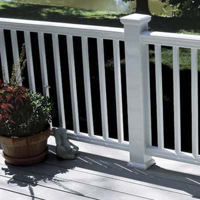 steel posts wrapped in composite wood and vinyl sleeves