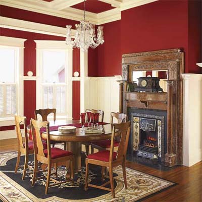 wainscoting and crown molding in the dining room of the Queen Anne