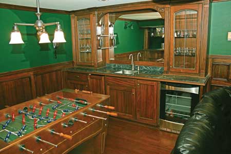 basement family room with pool table