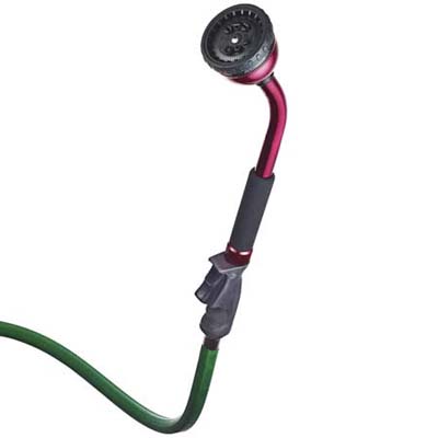 10-selection spray head on hose nozzle with ribbed-rubber grip
