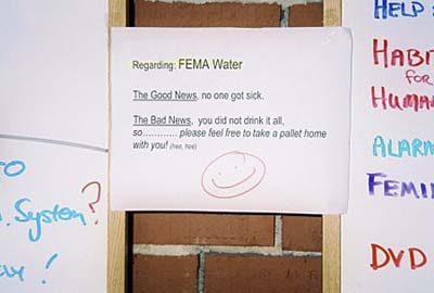 FEMA water sign, Camp Hope