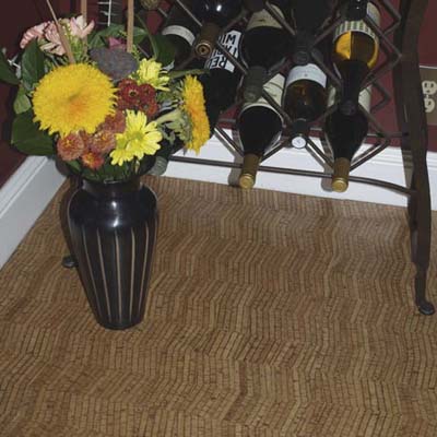 veneer cork flooring made by Expanko in a corner of room underneath a wine rack