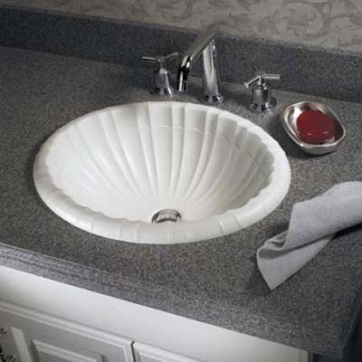 whimsical sink made of solid surfacingso its color cannot be worn away