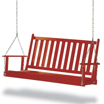 a hardwood porch swing