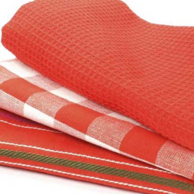 stack of dish towels in holiday colors