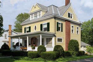exterior in Seneca Falls, NY with brand new paint scheme, remodeled porch and new shutters