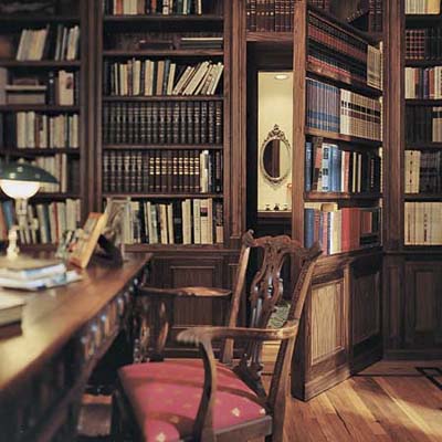 library with concealed powder room door at the Tucson TV Project from 1997
