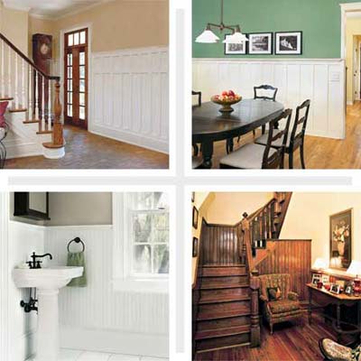 composite of four interiors that use wainscoting