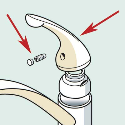 kitchen faucet with emphasis on the handle and the set screw