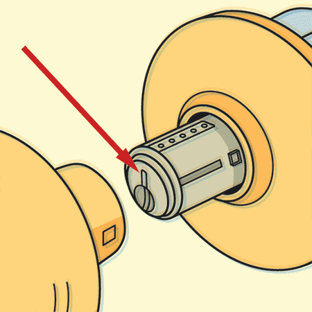 detail displaying the keyway on a lockset