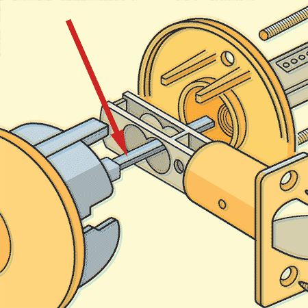 detail displaying the spindle on a lockset