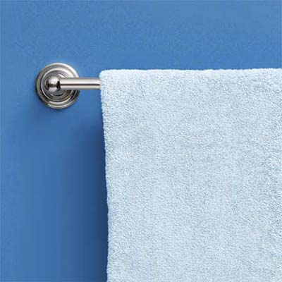 close up of symmons towel bar showing off finish and feel