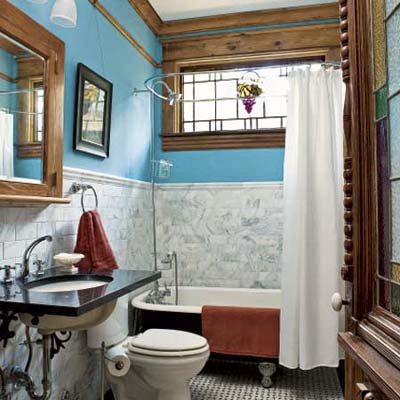 remodeled bathroom featuring original detail, modern upgrades,  wood trim  