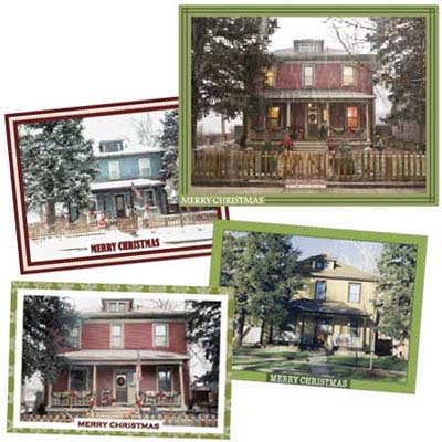 four pictures of the remodel house at various stages of the owners history that she once used as holiday cards