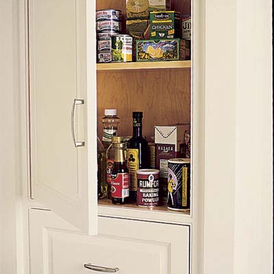 Range-side cabinet for cooking supplies