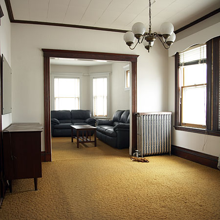 outdated living room at the East Boston House