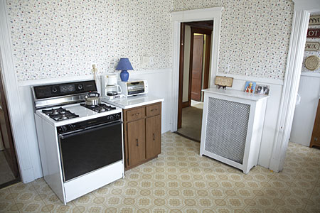 upstairs kitchen at the East Boston house