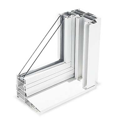 cross section of a vinyl frame window as an example of an alternative to wood