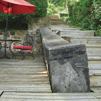 a retaining wall that's leaning perilously