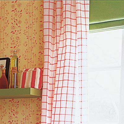 long windowpane plaid curtains in upgraded bathroom