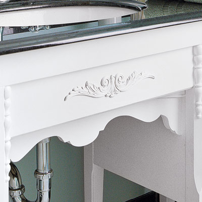 wood applique on bathroom vanity