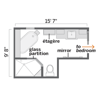 floor plans of the remodeled vintage bath