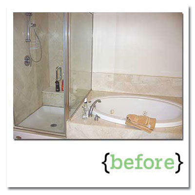 bathroom before and after: 80s-style beige bath