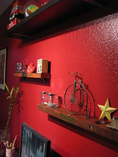antique levels used as wall shelves