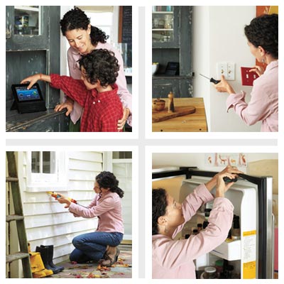 woman caulking exterior of window for energy efficiency