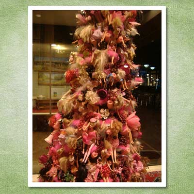 christmas tree made from barbie dolls