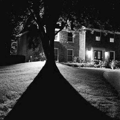 scary house in black and white