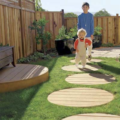 walkway made of composite decking stepping stones