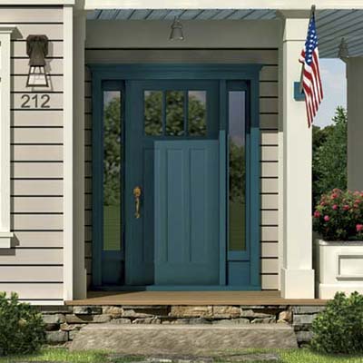 the Photoshop rendering of an architect's proposed changes to a house emphasizing the front entryway